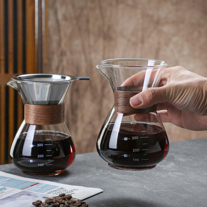 コーヒーサーバー 割れない 400ml 高ホウ素シリカガラス材料 目盛付き 直火対応 コーヒーポット ドリップコーヒーサーバー ペーパーコーヒーフィルター不要 電子レンジ 食洗機対応 コーヒー用品 使いやすい 洗いやすい 多用途 家用 喫茶店 1~3杯用 ドリップ付き
