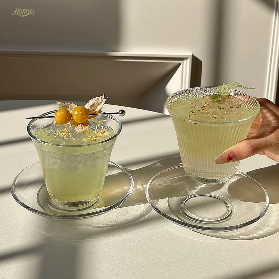グラス カップ おしゃれ ガラス ガラスコップ＆ソーサーセット 耐熱 耐冷 ティーカップ ティー コーヒーコ 酒グラス シンプル プレゼント 食洗機対応 贈り物 お祝い