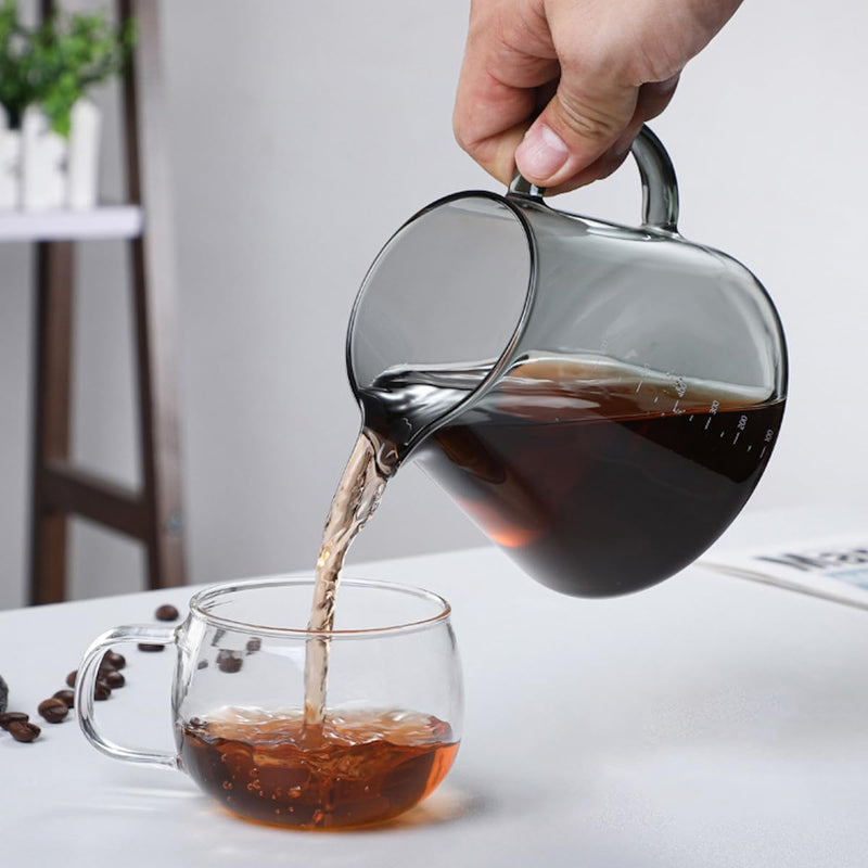 コーヒードリッパー ハンドドリップセット コーヒーサーバー 割れない 高ホウ素シリカガラス材料 耐熱ガラス 直火対応 耐寒性 クルミ材 ドリッパー 透明 電子レンジ·食洗機対応 コーヒー用品 使いやすい 洗いやすい 多用途 家用 喫茶店 1~4杯用 500ml グレー