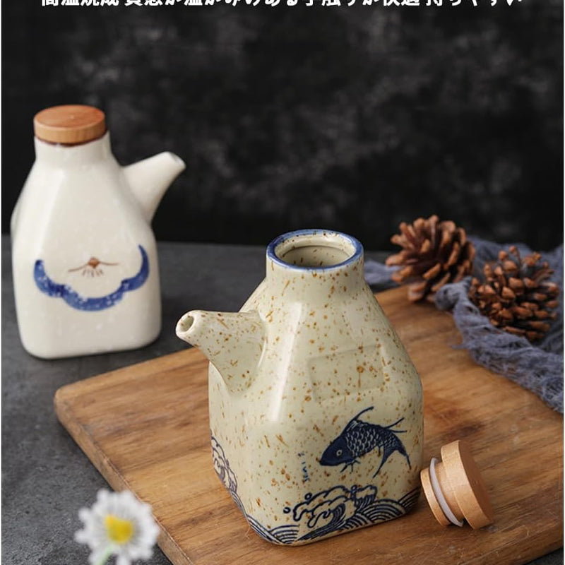 MIYUNO 醤油差し 陶器 調味料入れ しょうゆ差し 醤油 ソース おしゃれ 陶器製 和風 ドレッシング ボトル 調味料ポット 和食器 料理 酢 油入れ オイル容器 料理用 サラダ 高温耐性 漏れ防止 食卓用 刺身 ラーメン プレゼント 350ml カラー2