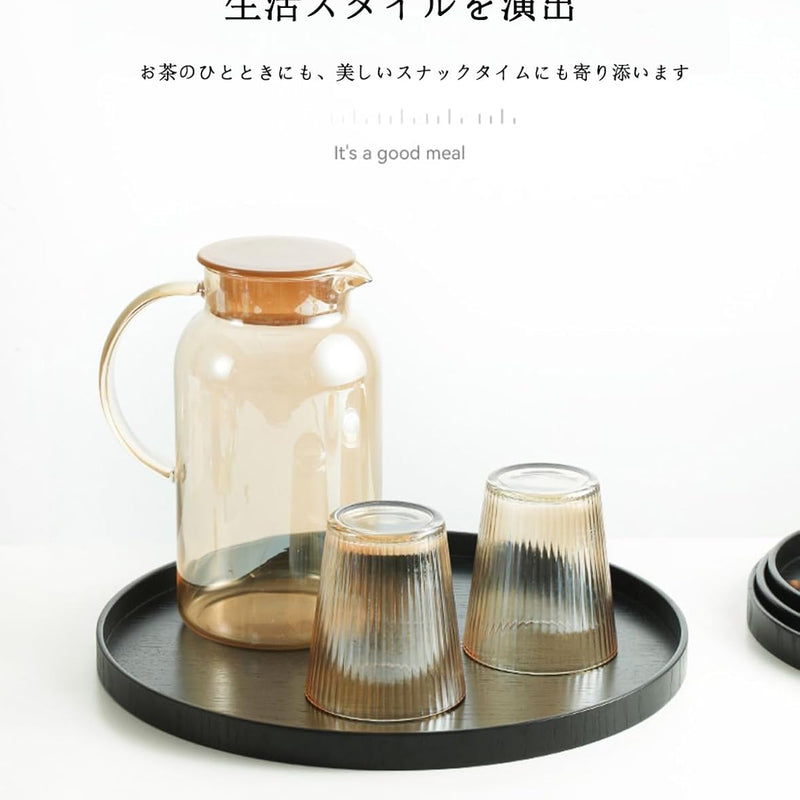 MIYUNOトレー 木製 茶席 お盆 丸型 トレイ ガラス 小物入れ 茶道具 茶托 おしゃれ 盛器 ガラス皿 小物入れ 茶道具 お皿 小皿 豆皿 カフェトレー ティートレー 茶器 急須置き 急須受台 お洒落 便利 家庭用 業務用