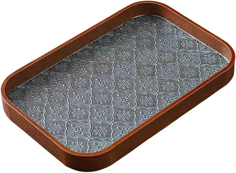 MIYUNOトレー 木製 茶席 お盆 正方形 六角形 トレイ ガラス 小物入れ 茶道具 茶托 おしゃれ 盛器 ガラス皿 小物入れ 茶道具 お皿 小皿 豆皿 胡桃色 カフェトレー ティートレー 中国茶器 急須置き お洒落