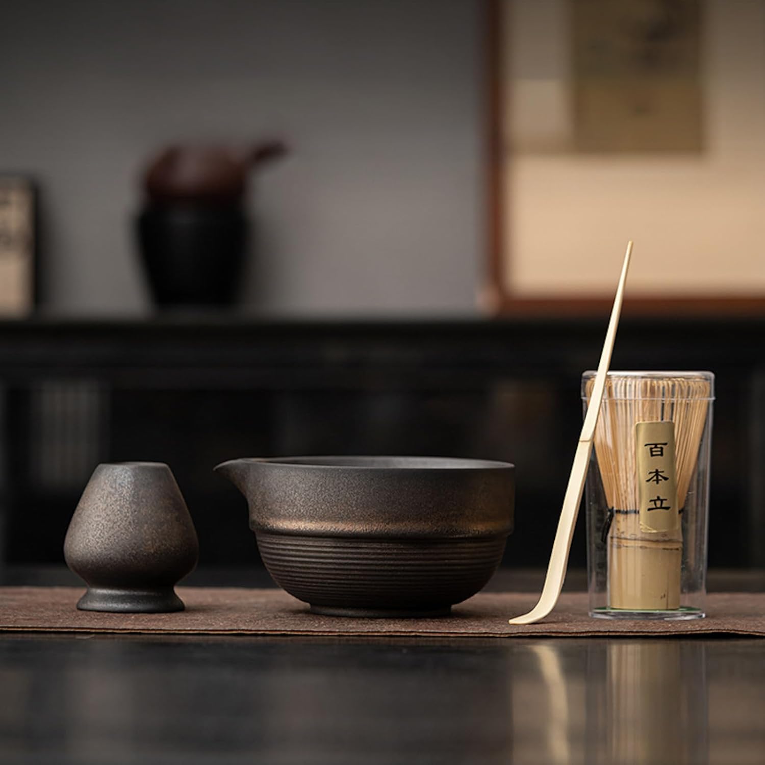 茶道具 セット お点前セット 抹茶セット 4点セット 茶杓 茶筅 茶せん 百本立 茶筅立て