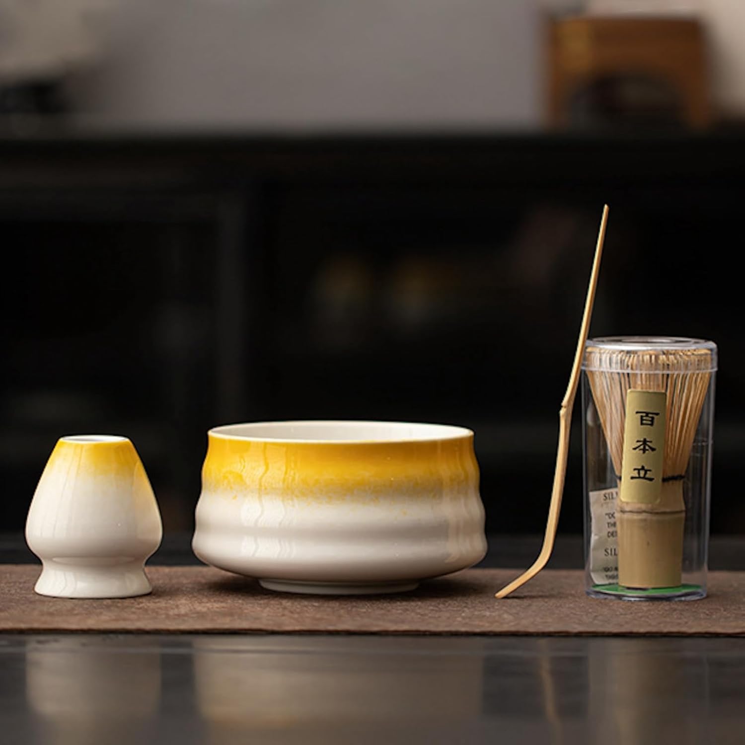 抹茶セット 初心者 お点前セット 茶道具 茶器 セット 4点セット 陶器 抹茶碗 茶杓 茶筅 茶せん 百本立 茶筅立て くせ直し お手入れも簡単 おうち時間グッズ 母の日 父の日 誕生日 贈り物 580ml グラデーショングリーン