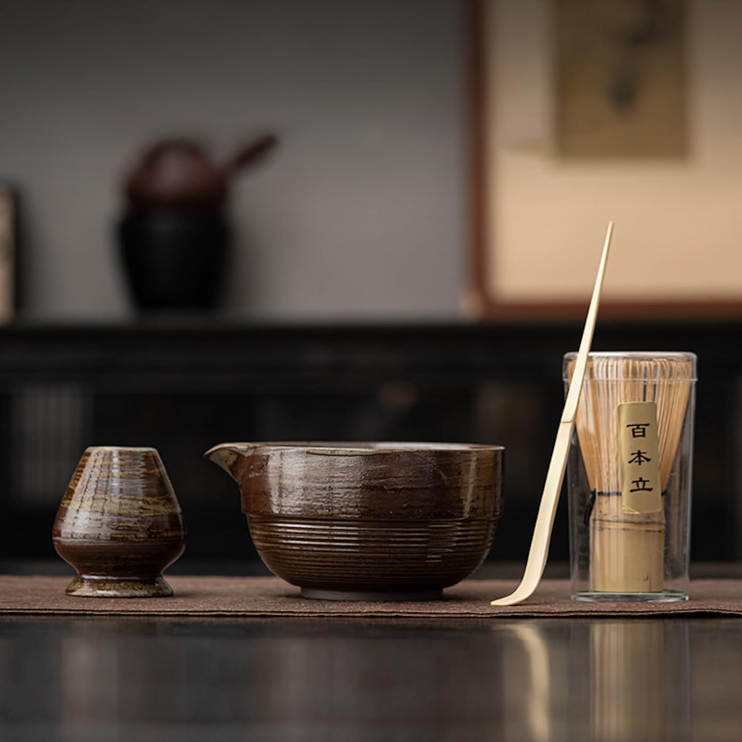 茶道具 セット お点前セット 抹茶セット 4点セット 茶杓 茶筅 茶せん 百本立 茶筅立て