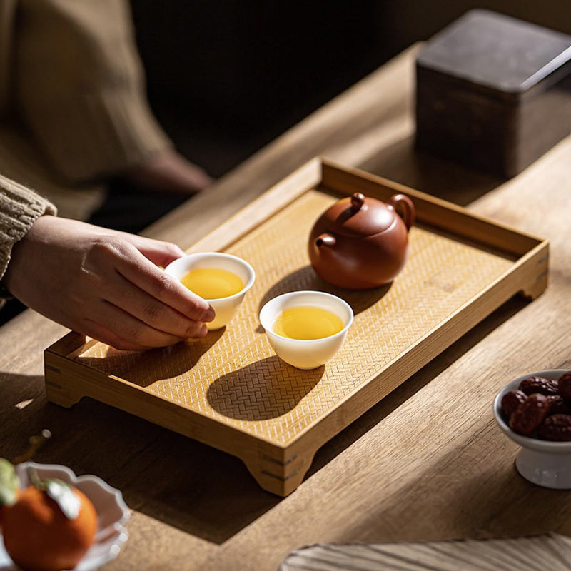 トレー お盆 竹製 滑らないトレー 天然竹 多目的トレイ 小物入れ 北欧 トレイ カフェトレー コースター 茶托 ティートレー 前菜プレート ランチョン お膳 お茶 食事用 卓上用トレイ 定食用 多機能 便利 家庭用 業務用 長方形 30×19×4cm