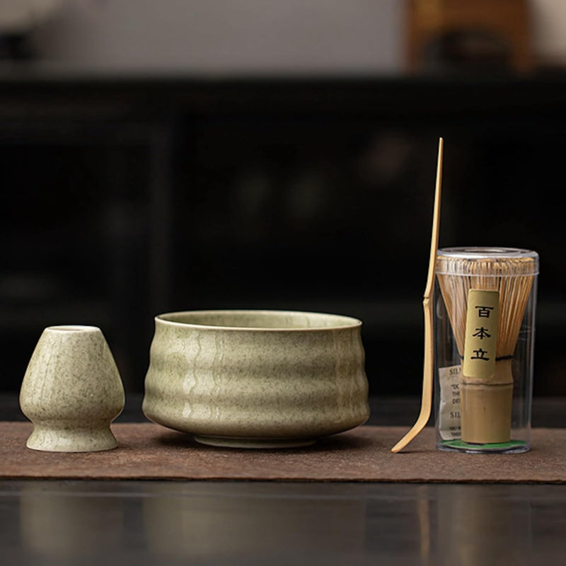 抹茶セット 初心者 お点前セット 茶道具 茶器 セット 4点セット 陶器 抹茶碗 茶杓 茶筅 茶せん 百本立 茶筅立て くせ直し お手入れも簡単 おうち時間グッズ 母の日 父の日 誕生日 贈り物 580ml グラデーショングリーン