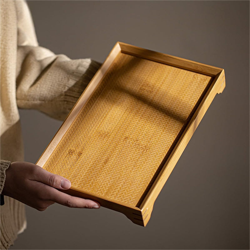 トレー お盆 竹製 滑らないトレー 天然竹 多目的トレイ 小物入れ 北欧 トレイ カフェトレー コースター 茶托 ティートレー 前菜プレート ランチョン お膳 お茶 食事用 卓上用トレイ 定食用 多機能 便利 家庭用 業務用 長方形 30×19×4cm