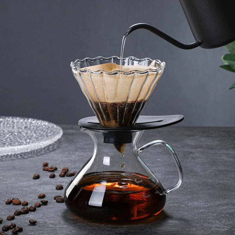 コーヒードリッパー ハンドドリップセット コーヒーサーバー 割れない 高ホウ素シリカガラス材料 耐熱ガラス 直火対応 耐寒性 電子レンジ·食洗機対応 コーヒー用品 使いやすい 洗いやすい 多用途 家用 喫茶店 透明 大きなお腹 ポット 1~3杯用 450ml