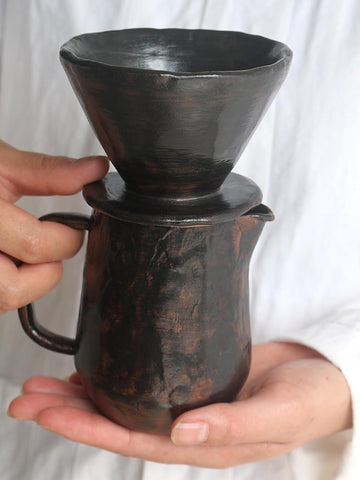 コーヒードリッパー コーヒーサーバーセット 300ml 陶器製 レトロ 侘び寂び ハンドドリップセット コーヒーサーバー ドリッパー 電子レンジ·食洗機対応 コーヒー用品 洗いやすい 多用途 家用 喫茶店 プレゼント おしゃれ 1~2杯用 ブラック