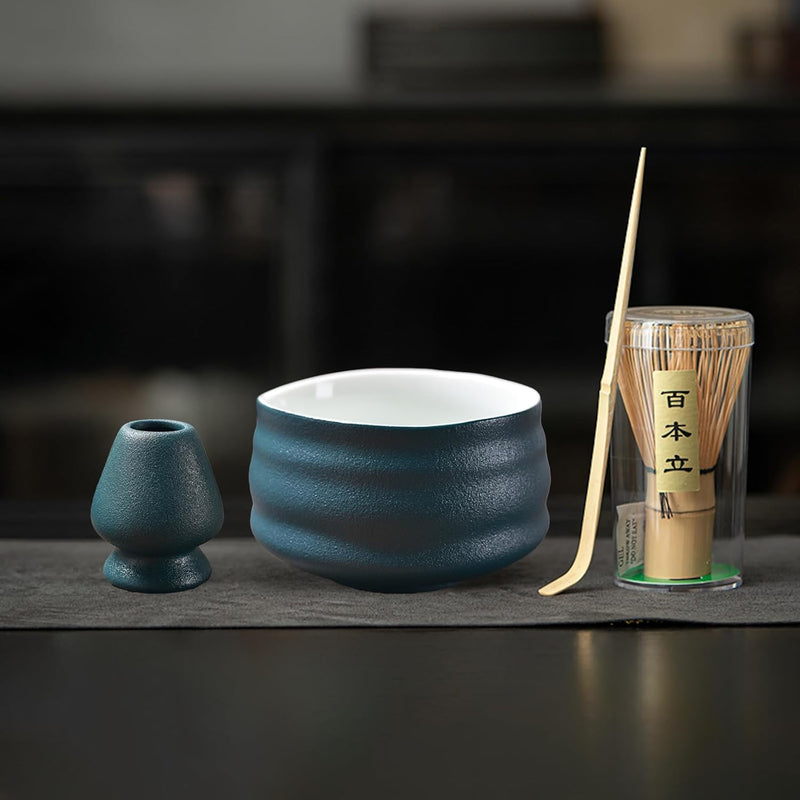 抹茶セット 初心者 お点前セット 茶道具 茶器 セット 4点セット 陶器 抹茶碗 茶杓 茶筅 茶せん 百本立 茶筅立て くせ直し お手入れも簡単 おうち時間グッズ 母の日 父の日 誕生日 贈り物 580ml グラデーショングリーン