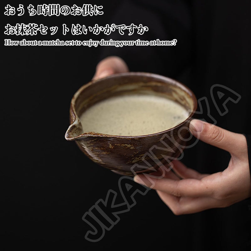 MIYUNO 抹茶セット 茶道具 初心者 自宅用 お点前セット 4点セット 陶器 抹茶茶碗 茶杓 茶筅 茶せん 百本立 茶筅立て くせ直し お手入れも簡単 母の日 父の日 誕生日 贈り物 おしゃれ ブラック 330ml