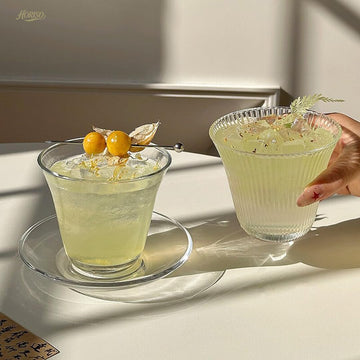グラス カップ おしゃれ ガラス ガラスコップ＆ソーサーセット 耐熱 耐冷 ティーカップ ティー コーヒーコ 酒グラス シンプル プレゼント 食洗機対応 贈り物 お祝い