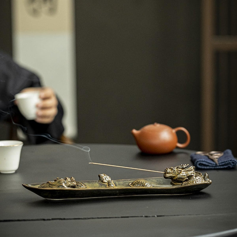 お香立て 灰がこぼれない 横置き 龍 線香立て 陶器 おしゃれ インセンスホルダー 香炉 線香皿 線香 御洒落 人気 仏壇用 睡眠 リラックス 茶室 茶道 瞑想 書斎 双龍 長さ28.5cm