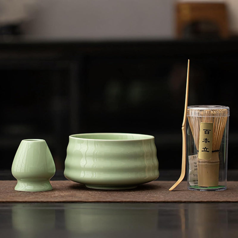 抹茶セット 初心者 お点前セット 茶道具 茶器 セット 4点セット 陶器 抹茶碗 茶杓 茶筅 茶せん 百本立 茶筅立て くせ直し お手入れも簡単 おうち時間グッズ 母の日 父の日 誕生日 贈り物 580ml グラデーショングリーン