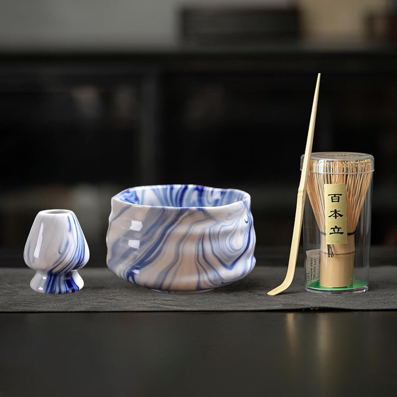 抹茶セット 初心者 お点前セット 茶道具 茶器 セット 4点セット 陶器 抹茶碗 茶杓 茶筅 茶せん 百本立 茶筅立て くせ直し お手入れも簡単 おうち時間グッズ 母の日 父の日 誕生日 贈り物 580ml グラデーショングリーン