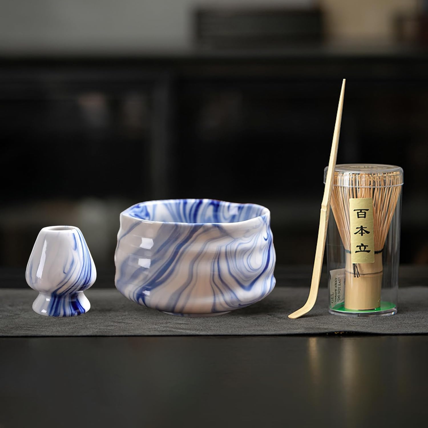 抹茶セット 初心者 お点前セット 茶道具 茶器 セット 4点セット 陶器 抹茶碗 茶杓 茶筅 茶せん 百本立 茶筅立て くせ直し お手入れも簡単 おうち時間グッズ 母の日 父の日 誕生日 贈り物 580ml グラデーショングリーン