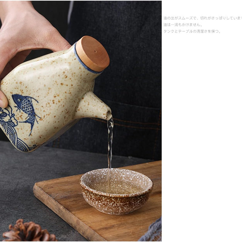 MIYUNO 醤油差し 陶器 調味料入れ しょうゆ差し 醤油 ソース おしゃれ 陶器製 和風 ドレッシング ボトル 調味料ポット 和食器 料理 酢 油入れ オイル容器 料理用 サラダ 高温耐性 漏れ防止 食卓用 刺身 ラーメン プレゼント 350ml カラー2