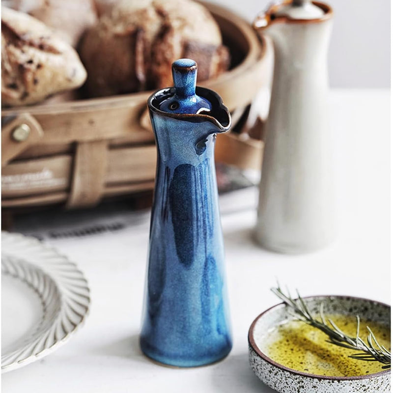 MIYUNO 陶器 醤油 醤油差し 陶器製 和食器 和風 ソース 調味料入れ しょうゆ差し おしゃれ ドレッシング ボトル 調味料ポット 料理 酢 油入れ オイル容器 料理用 サラダ 高温耐性 漏れ防止 120ml 食卓用 刺身 ラーメン プレゼント ブルー