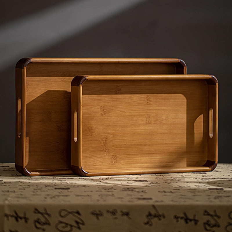 トレー お盆 竹製 滑らないトレー 天然竹 多目的トレイ 小物入れ 北欧 トレイ カフェトレー コースター 茶托 ティートレー 前菜プレート ランチョン お膳 お茶 食事用 卓上用トレイ 定食用 多機能 便利 家庭用 業務用 長方形 41×26×5cm