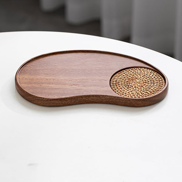 MIYUNO トレー コースター 丸型 仕切り 木製 茶席 お盆 天然木 トレイ 小物入れ 茶道具 茶托 盛器 お皿 小皿 豆皿 胡桃色 カフェ ティー 中国茶器 急須置き 朝食 カフェスデザート スナックアフタヌーンティー おしゃれ CHAKA-BD