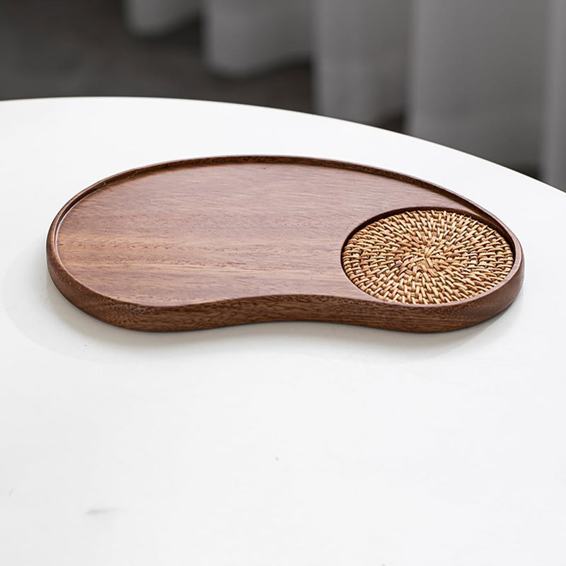 MIYUNO トレー コースター 丸型 仕切り 木製 茶席 お盆 天然木 トレイ 小物入れ 茶道具 茶托 盛器 お皿 小皿 豆皿 胡桃色 カフェ ティー 中国茶器 急須置き 朝食 カフェスデザート スナックアフタヌーンティー おしゃれ CHAKA-BD