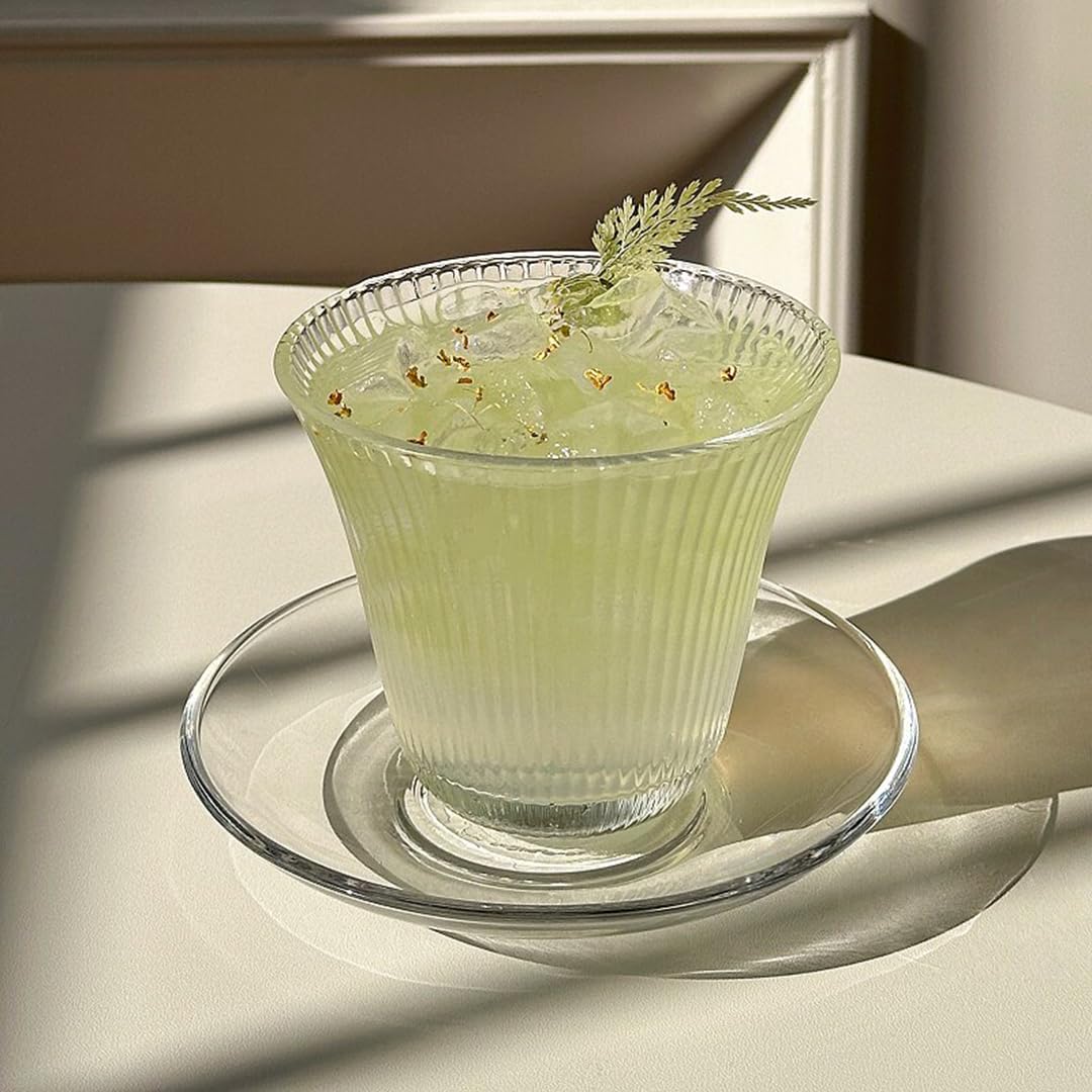 グラス カップ おしゃれ ガラス ガラスコップ＆ソーサーセット 耐熱 耐冷 ティーカップ ティー コーヒーコ 酒グラス シンプル プレゼント 食洗機対応 贈り物 お祝い
