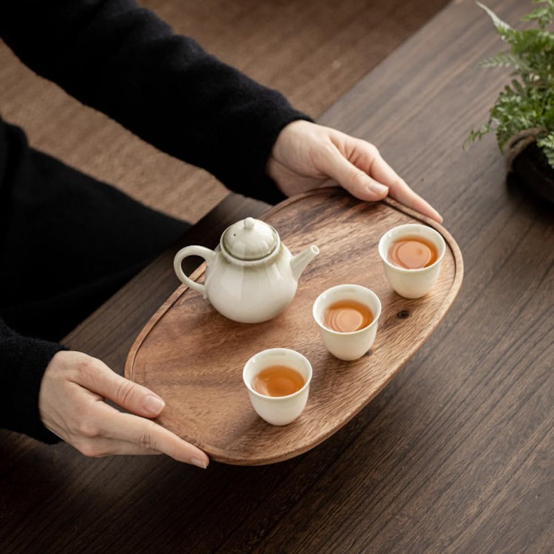 お盆 木製トレー 滑らないトレー ウオルナット 天然木 多目的トレイ 小物入れ 北欧 トレイ カフェトレー コースター 茶托 ティートレー 前菜プレート ランチョン お膳 お茶 食事用 卓上用トレイ 定食用 多機能 便利 家庭用 業務用 28×18cm 2個入り