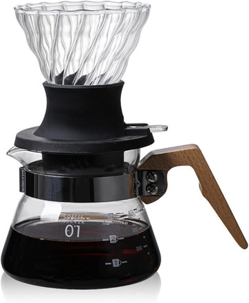 コーヒードリッパー ハンドドリップセット コーヒーサーバー 割れない 高ホウ素シリカガラス材料 耐熱ガラス 直火対応 耐寒性 透明 電子レンジ·食洗機対応 目盛り付き コーヒー用品 使いやすい 洗いやすい 多用途 家用 喫茶店 1~4杯用 600ml