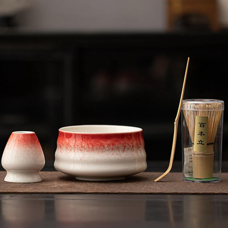 抹茶セット 初心者 お点前セット 茶道具 茶器 セット 4点セット 陶器 抹茶碗 茶杓 茶筅 茶せん 百本立 茶筅立て くせ直し お手入れも簡単 おうち時間グッズ 母の日 父の日 誕生日 贈り物 580ml グラデーショングリーン