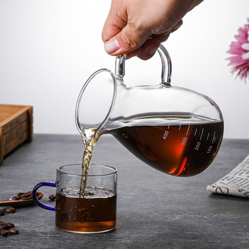 コーヒーサーバー 割れない コーヒー サーバー 高ホウ素シリカガラス 耐熱ガラス 直火対応 耐寒性 コーヒーポット 目盛り付き 透明 電子レンジ 食洗機対応 コーヒー用品 使いやすい 洗いやすい 多用途 家用 喫茶店 1~3杯用 500ml ストライプ KF33