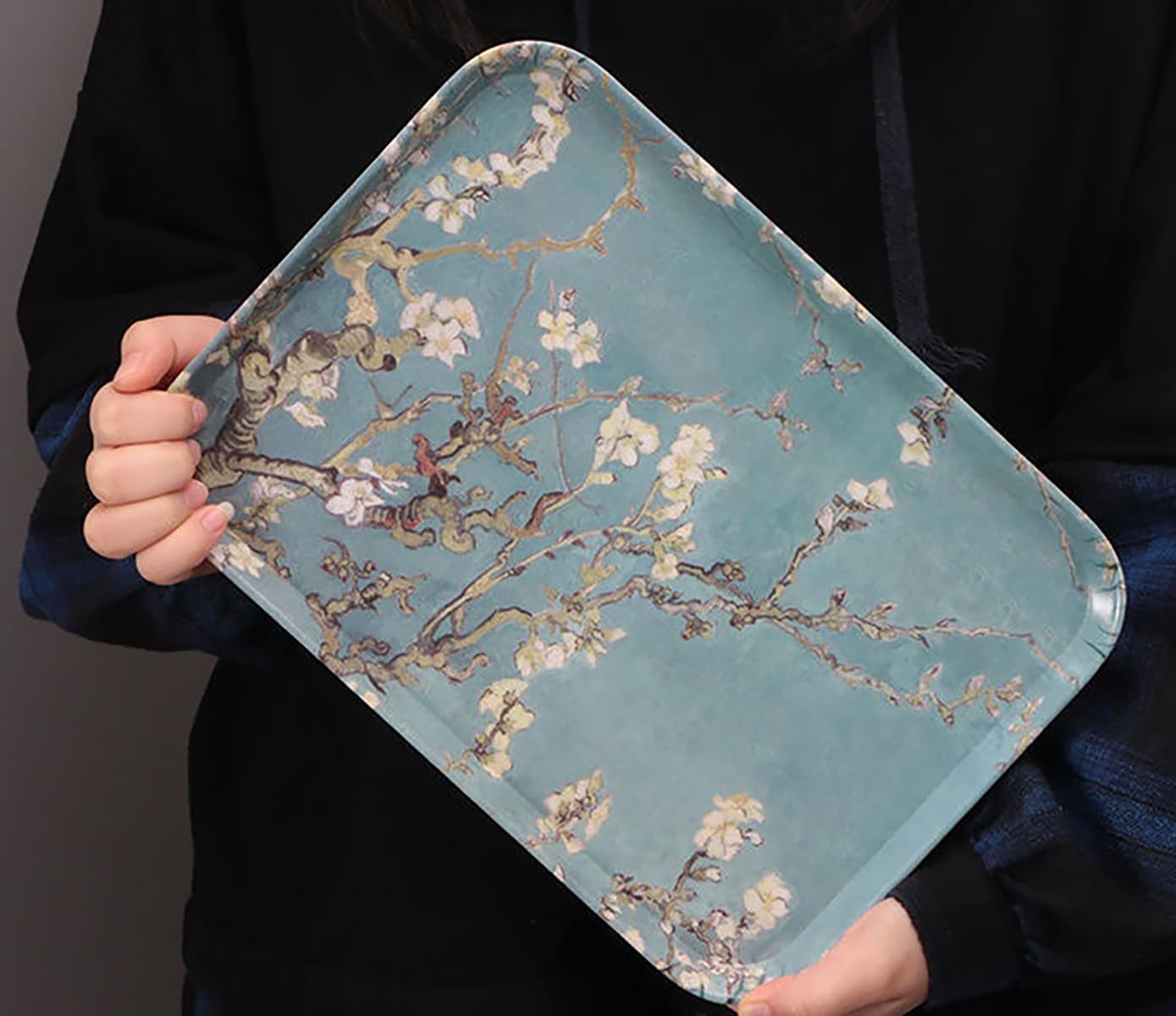 MIYUNOトレー 茶席 お盆 長方形 トレイ ガラス 小物入れ 茶道具 茶托 おしゃれ 盛器 ガラス皿 小物入れ ヴィンテージ花柄アート メラミン 茶道具 お皿 小皿 豆皿 カフェトレー ティートレー 中国茶器 急須置き お洒落 北欧 おしゃれ
