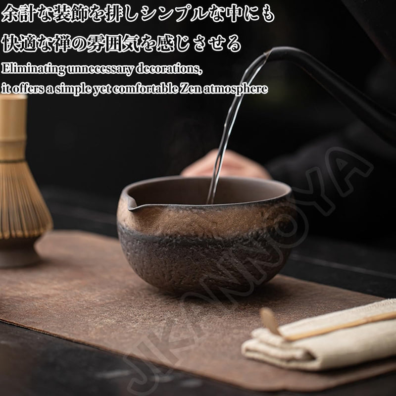 抹茶セット 茶道具 初心者 自宅用 お点前セット 4点セット 陶器 抹茶茶碗 茶杓 茶筅 茶せん 百本立 茶筅立て くせ直し お手入れも簡単 母の日 父の日 誕生日 贈り物 侘寂 レトロ 鎏金 450ml