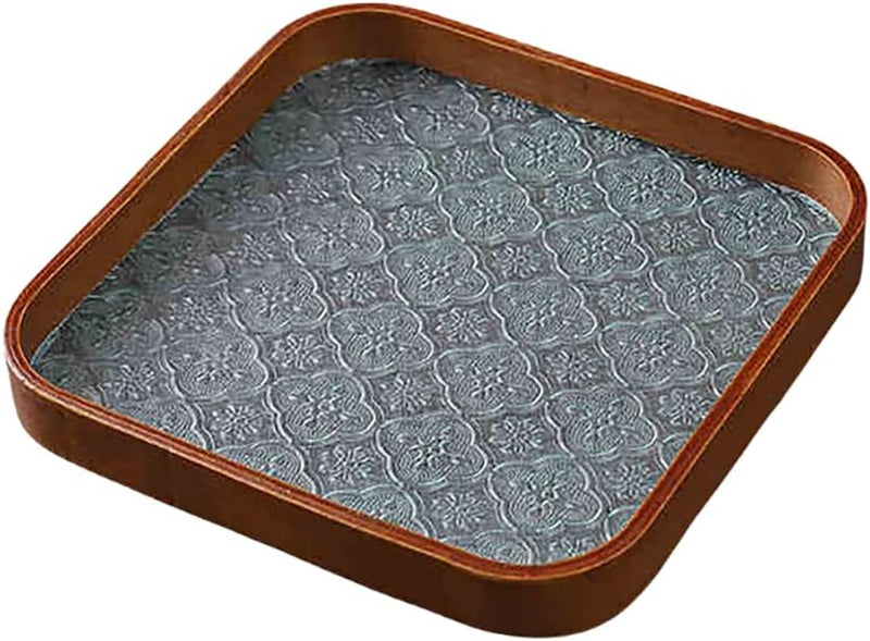 MIYUNOトレー 木製 茶席 お盆 正方形 六角形 トレイ ガラス 小物入れ 茶道具 茶托 おしゃれ 盛器 ガラス皿 小物入れ 茶道具 お皿 小皿 豆皿 胡桃色 カフェトレー ティートレー 中国茶器 急須置き お洒落