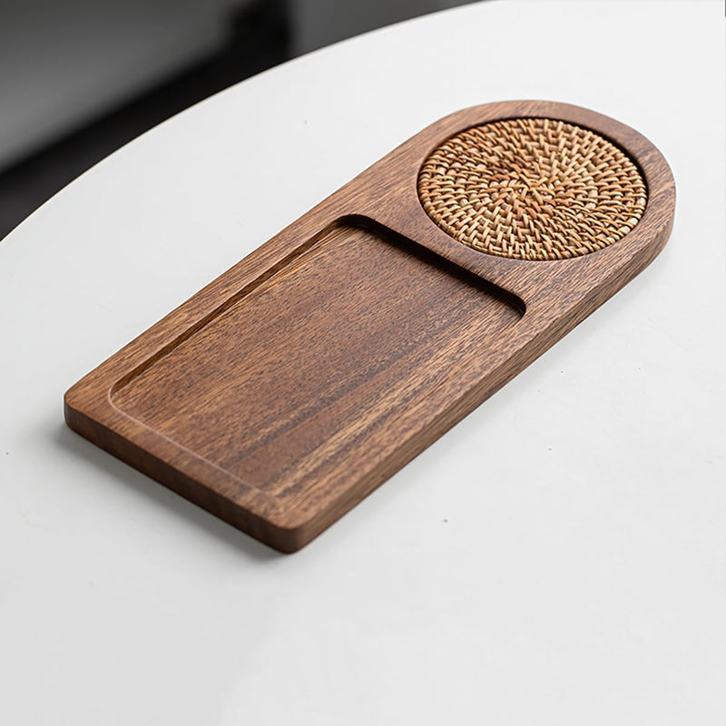 MIYUNO トレー コースター 丸型 仕切り 木製 茶席 お盆 天然木 トレイ 小物入れ 茶道具 茶托 盛器 お皿 小皿 豆皿 胡桃色 カフェ ティー 中国茶器 急須置き 朝食 カフェスデザート スナックアフタヌーンティー おしゃれ CHAKA-BD