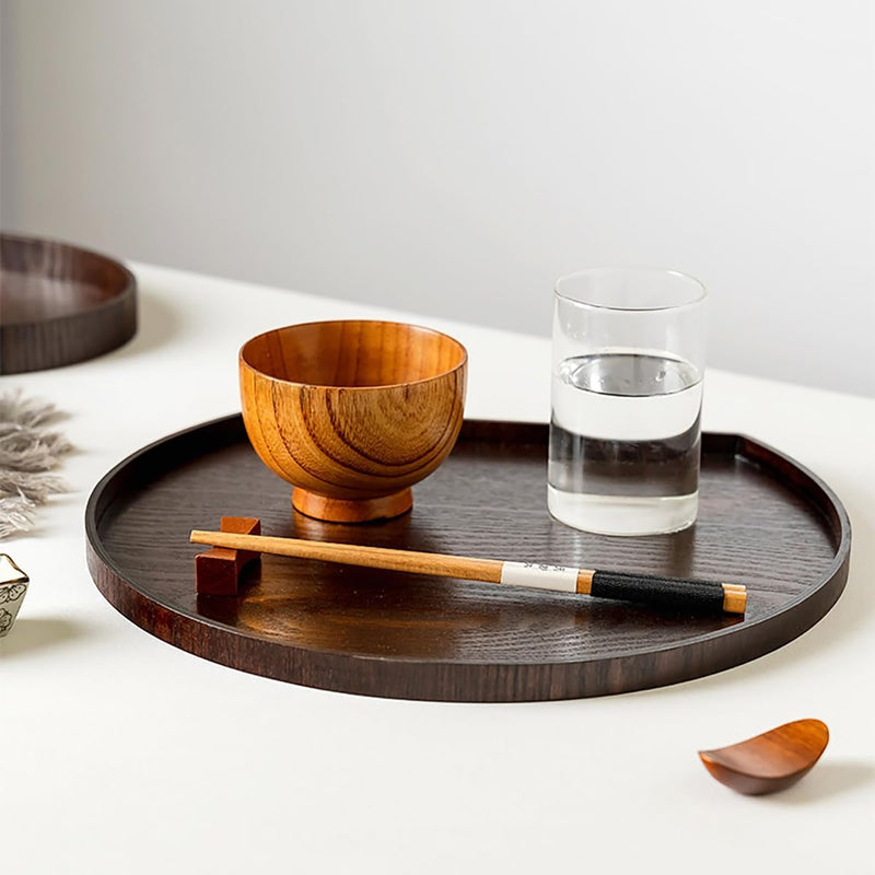 MIYUNO トレー 木製 茶席 お盆 半月形 半月盆 おぼん 天然木 トレイ ガラス 小物入れ 茶道具 茶托 おしゃれ 盛器 ガラス皿 小物入れ 茶道具 お皿 小皿 豆皿 胡桃色 カフェトレー ティートレー 中国茶器 急須置き お洒落 おしゃれ YUETO