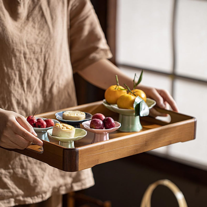 トレー お盆 竹製 滑らないトレー 天然竹 多目的トレイ 小物入れ 北欧 トレイ カフェトレー コースター 茶托 ティートレー 前菜プレート ランチョン お膳 お茶 食事用 卓上用トレイ 定食用 多機能 便利 家庭用 業務用 長方形 41×26×5cm