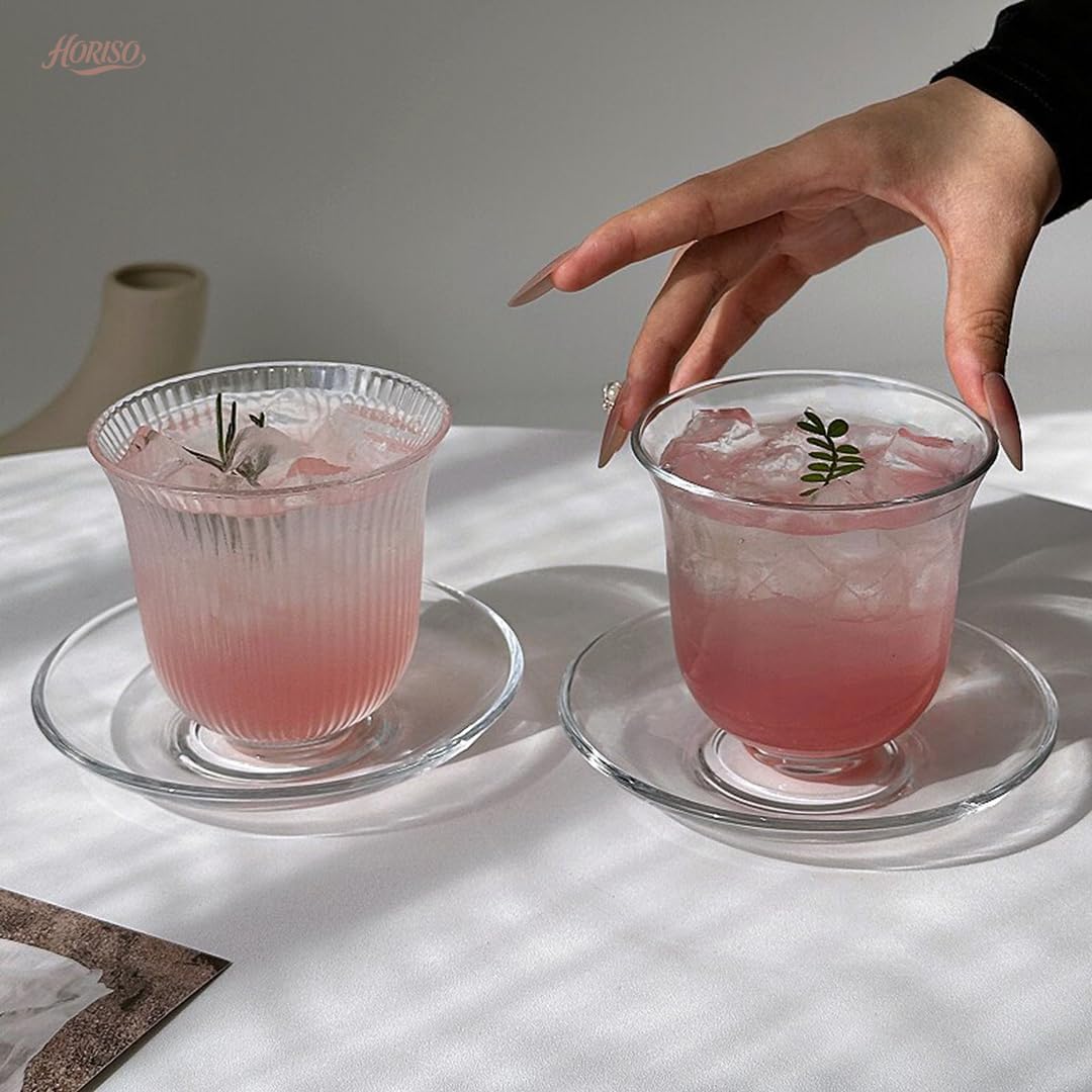 グラス おしゃれ カップ ガラス ガラスカップ＆ソーサーセット ティーカップ ティー コーヒーコ 酒グラス シンプル 耐熱 耐冷 プレゼント 食洗機対応 贈り物 お祝い