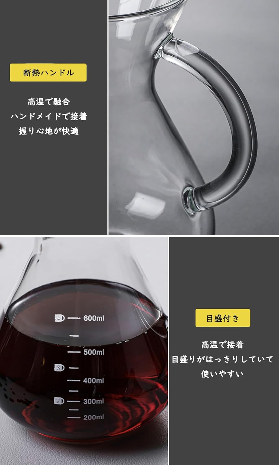 コーヒーサーバー 割れない ドリップコーヒーサーバー 大容量 コーヒードリッパー 耐熱ガラス 400ml 600ml 800ml 目盛付き ペーパーコーヒーフィルター不要 器具 コーヒーサーバーセット ハンドドリップ コーヒーカラフェ コーヒーサーバー 喫茶店 おしゃれ