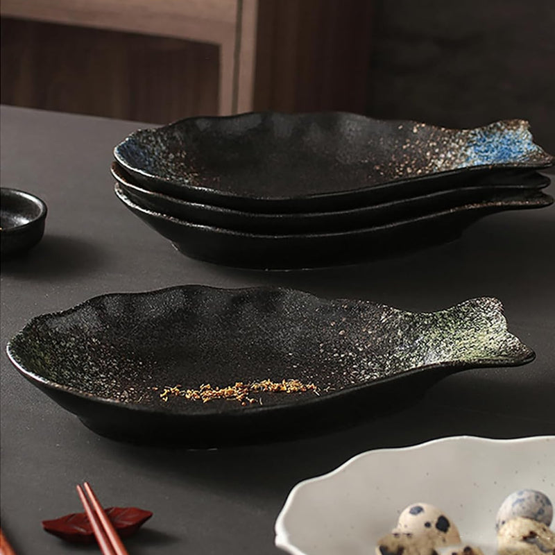 魚の皿 5枚セット 陶器 お皿セット すし 焼き物皿 魚 皿 刺身皿 焼き魚皿 寿司皿 長皿 魚料理 和食 揚げ物 お茶 ソース入 薬味壺 長方形 プレート 食器 レストラン 居酒屋 和風 磁器 おしゃれ yuxingp