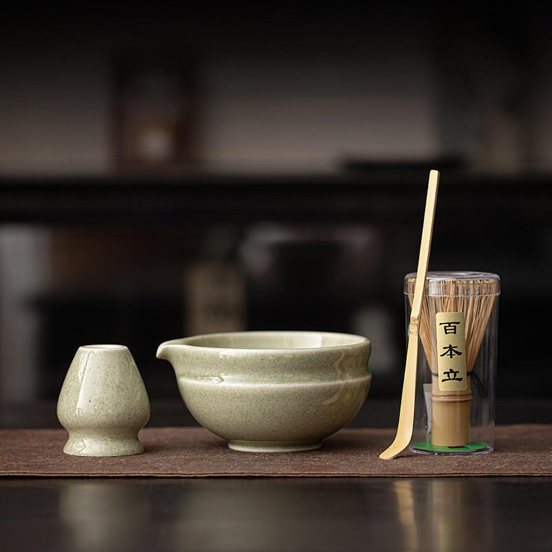 抹茶 セット 抹茶セット 自宅用 茶道具 初心者 4点セット お点前セット 抹茶 陶器 抹茶茶碗 茶杓 茶せん 百本立 茶筅立て くせ直し 茶道セット matcha set for beginners お手入れも簡単 母の日 父の日 誕生日 贈り物 おしゃれ 窯変グリーン 450ml CJ111