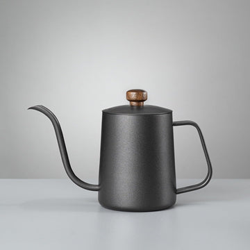 コーヒー ケトル 細口 コーヒーポット ドリップケトル 直火 ih対応 v60 ミニ 小型 目盛り ステンレス製 クルミ材ハンドル 人気 コーヒー やかん アウトドア キャンプ プレゼント ギフト 贈り物 実用容量350ml ブラック