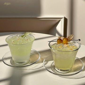 グラス カップ おしゃれ ガラス ガラスコップ＆ソーサーセット 耐熱 耐冷 ティーカップ ティー コーヒーコ 酒グラス シンプル プレゼント 食洗機対応 贈り物 お祝い