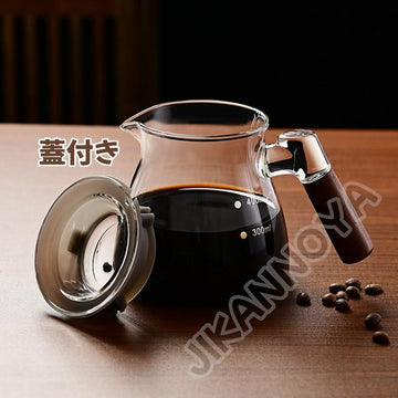 MIYUNO コーヒードリッパー,コーヒーサーバー コーヒーサーバー コーヒードリッパー ハンドドリップセット 割れない コーヒー サーバー 高ホウ素シリカガラス材料 耐熱ガラス 直火対応 耐寒性 透明 蓋付き 木製ハンドル 電子レンジ·食洗機対応 目盛り付き コーヒー用品 使いやすい 洗いやすい 多用途 家用 喫茶店 1~4杯用 500ml