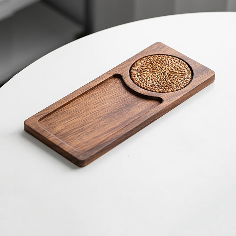 MIYUNO トレー コースター 丸型 仕切り 木製 茶席 お盆 天然木 トレイ 小物入れ 茶道具 茶托 盛器 お皿 小皿 豆皿 胡桃色 カフェ ティー 中国茶器 急須置き 朝食 カフェスデザート スナックアフタヌーンティー おしゃれ CHAKA-BD