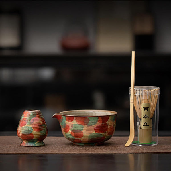 抹茶セット 抹茶 セット 自宅用 茶道具 初心者 4点セット お点前セット 抹茶 陶器 抹茶茶碗 注ぎ口付き 茶杓 茶せん 百本立 茶筅立て くせ直し 茶道セット matcha set for beginners お手入れも簡単 母の日 父の日 誕生日 贈り物 おしゃれ モネスタイル 330ml CJ121