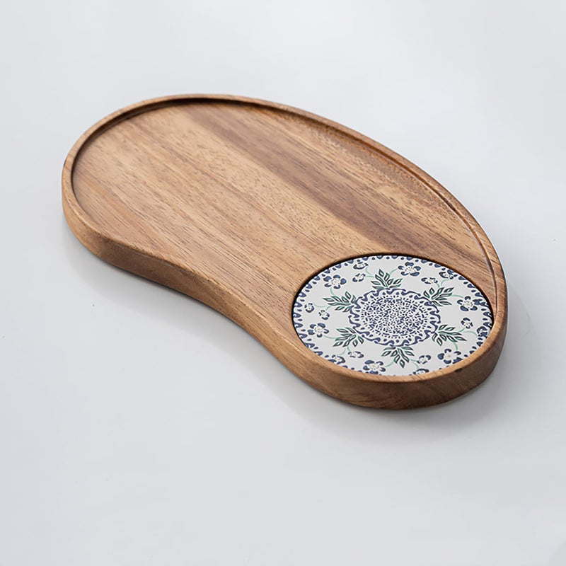 MIYUNO トレー コースター 丸型 仕切り 木製 茶席 お盆 天然木 トレイ 小物入れ 茶道具 茶托 盛器 お皿 小皿 豆皿 胡桃色 カフェ ティー 中国茶器 急須置き 朝食 カフェスデザート スナックアフタヌーンティー おしゃれ CHAKA-BD