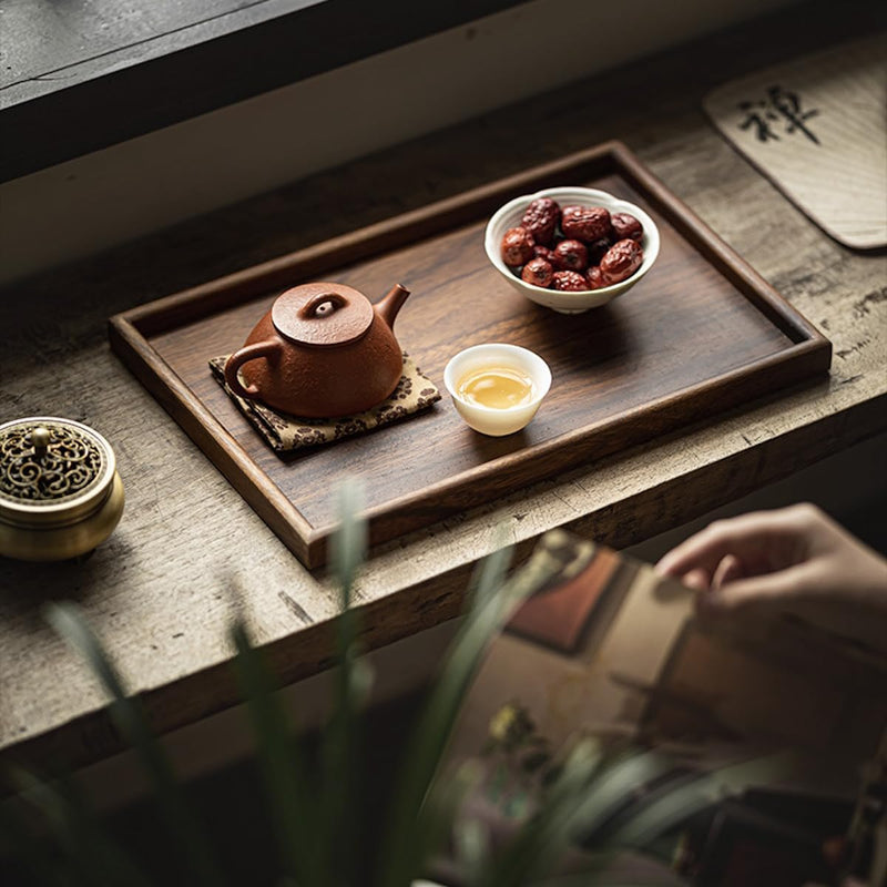 MIYUNO トレイ お盆 大きい 木製 ウオルナット おしゃれ おぼん 長手盆 北欧 滑り止め トレイ 小物置き 収納 ランチョン お膳 お茶 食事用 卓上用 定食盆 多機能 便利 家庭用 業務用 長方形 35×23×2.3cm