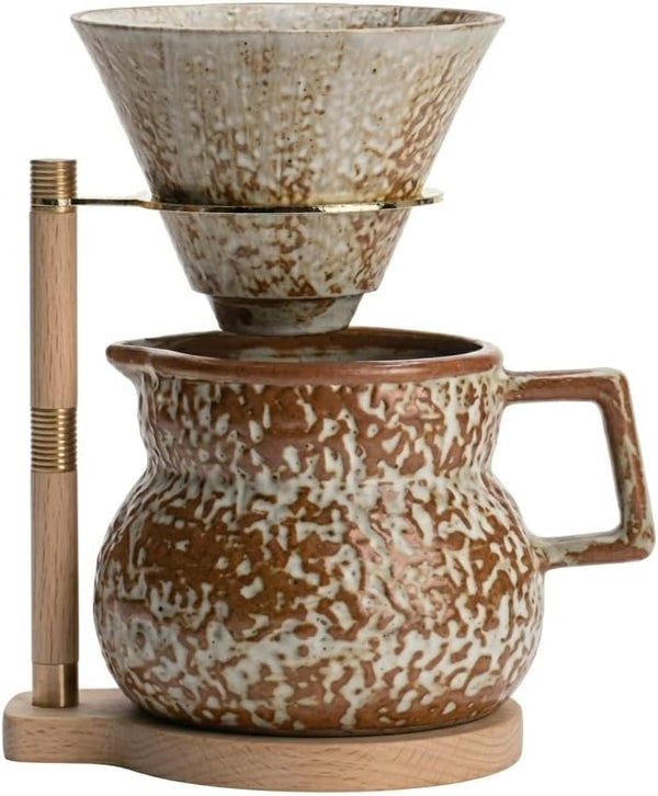 コーヒードリッパー &サーバー セット 380ml 1人用 陶器製 手打ち紋様 ヴィンテージ風 陶器 おしゃれ カフェ道具 一人暮らし 記念日 誕生日 プレゼント