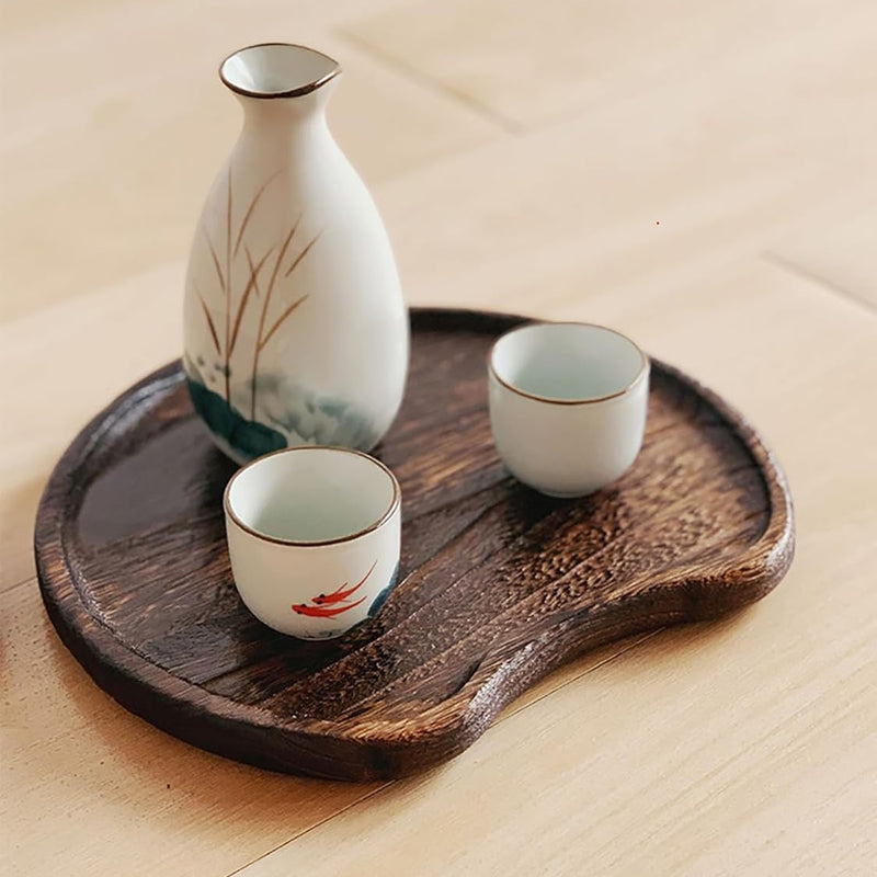 MIYUNO トレー 木製 茶席 お盆 半月形 半月盆 天然木 トレイ ガラス 小物入れ 茶道具 茶托 おしゃれ 盛器 ガラス皿 小物入れ 茶道具 お皿 小皿 豆皿 胡桃色 カフェトレー ティートレー 中国茶器 急須置き お洒落 おしゃれ